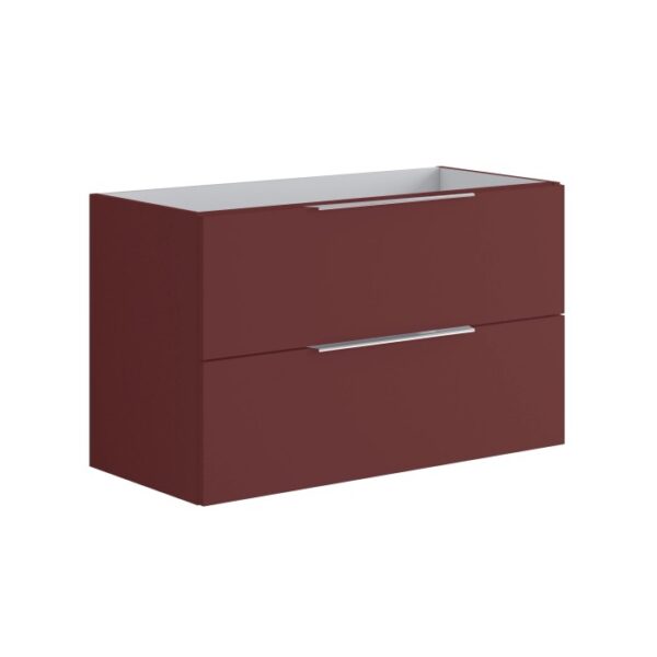 Mobile bagno t.b.t. bordeaux con due cassetti e maniglie argentate.