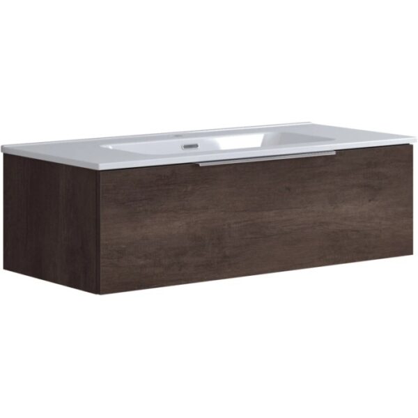 Mobile bagno in legno con lavabo bianco per bagno.