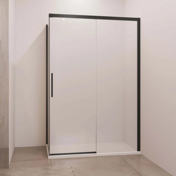 Porta scorrevole doccia Lux dx fisso est. 137-140 cm nero trasparente