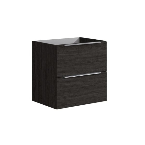 t.b.t. Mobile bagno sospeso effetto legno scuro con due cassetti e maniglie argentate.