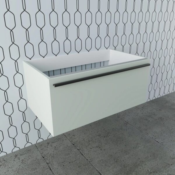 Mobile bagno sospeso t.b.t., frontale bianco con maniglia a gola.