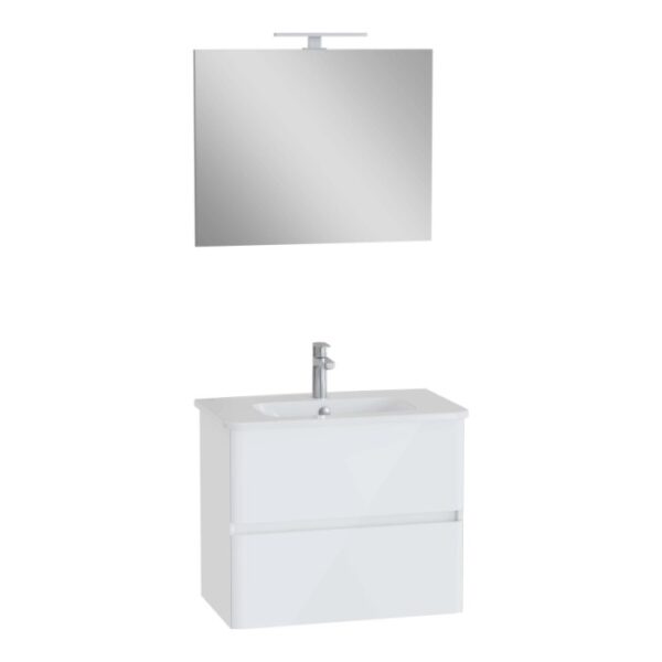 Mobile bagno lavabo+specchio LED sospeso 2 cassetti Mia Plus 80 cm bianco lucido