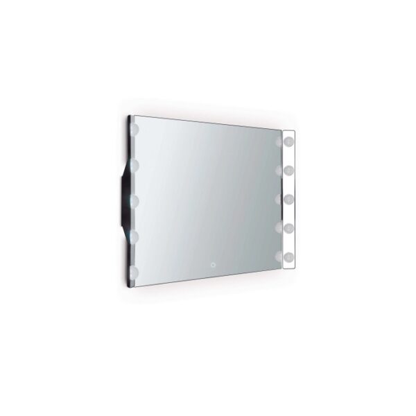 Specchio da parete rettangolare con illuminazione LED laterale per bagni.