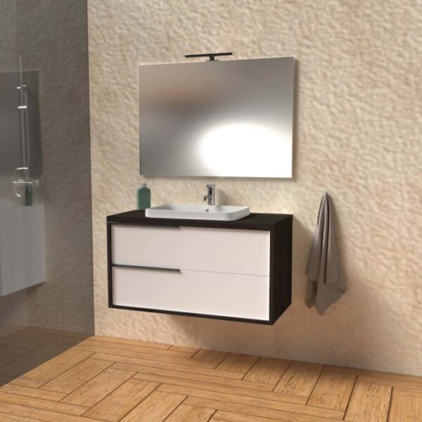 Mobile bagno base lavabo sospeso Kora 81x65x46 cm olmo caffè bianco opaco