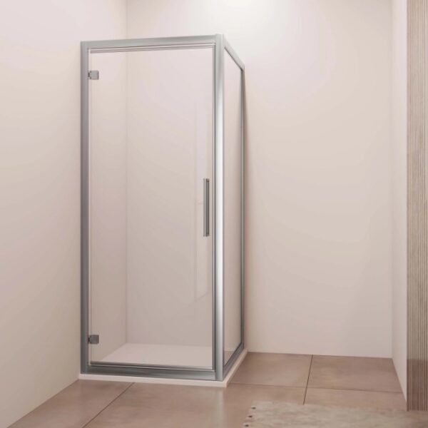 Porta battente reversibile doccia Lux est. 67-73 cm argento banda satinata