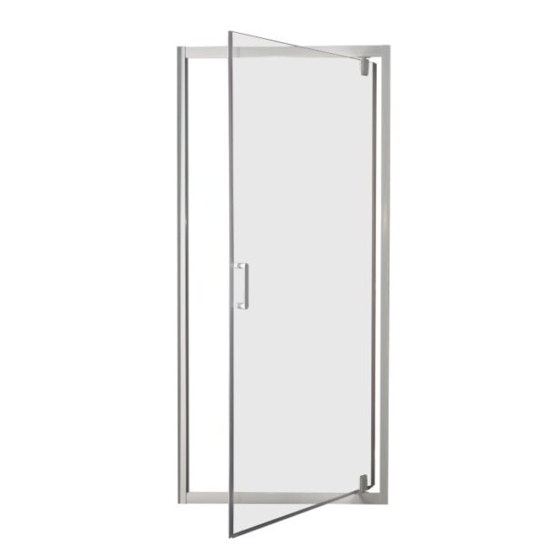 Porta doccia t.b.t. con telaio, parzialmente aperta.