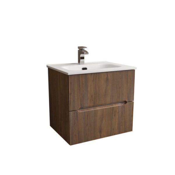 Mobile bagno t.b.t. con lavabo e rubinetto. Arredo bagno effetto legno.
