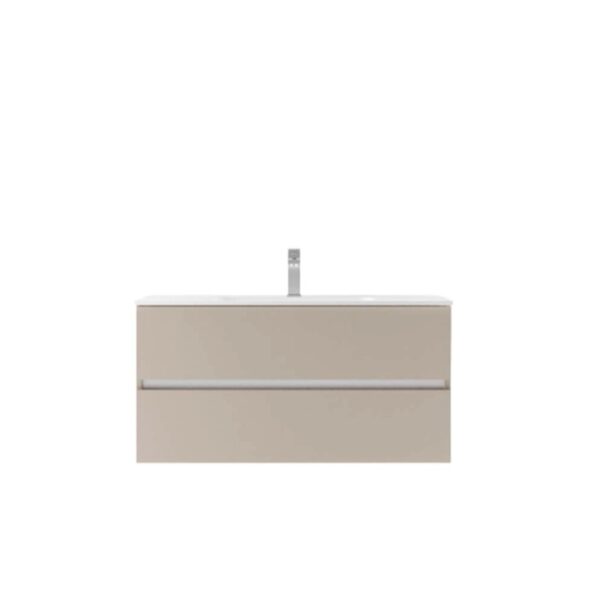 Mobile bagno t.b.t. beige con due cassetti e lavabo da appoggio.