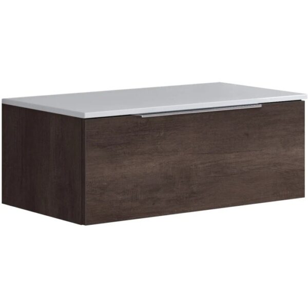t.b.t. mobile bagno sospeso effetto legno con top bianco. Arredo bagno.