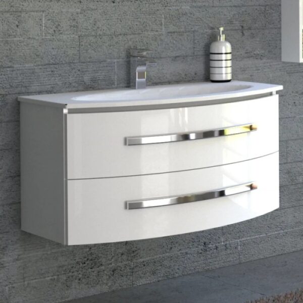 Mobile bagno t.b.t. bianco con due cassetti e maniglie cromate.