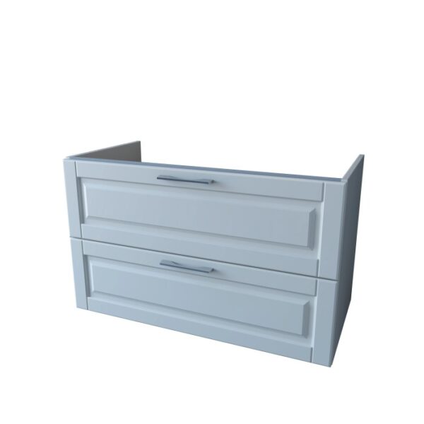 Mobile bagno sospeso bianco con due cassetti.