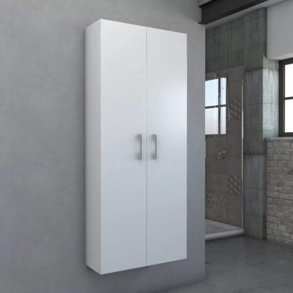 Mobile bagno sospeso bianco con due ante, categoria arredo bagno.