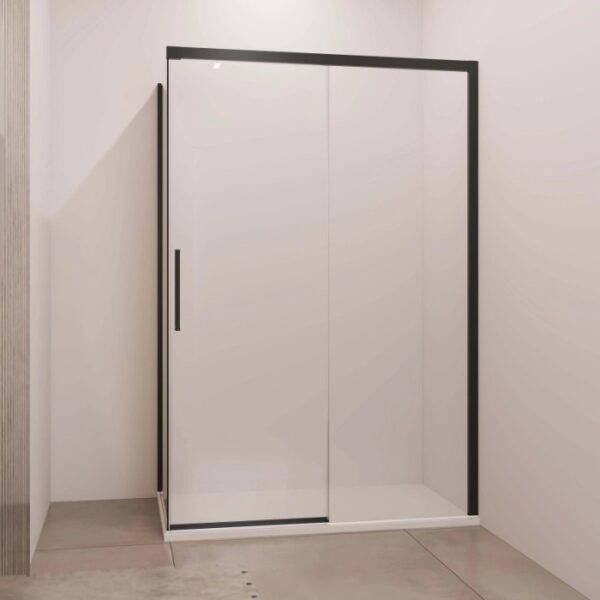 Porta scorrevole doccia Lux dx fisso est. 110-117 cm nero trasparente