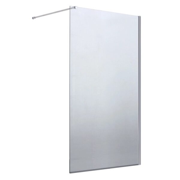 Box doccia walk-in t.b.t. con pannello in vetro trasparente e barra di supporto argentata.