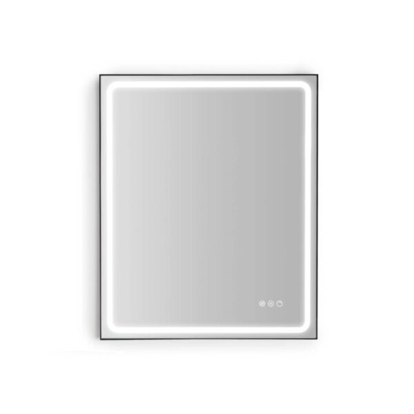 Specchiera rettangolare t.b.t. con illuminazione LED e cornice nera.