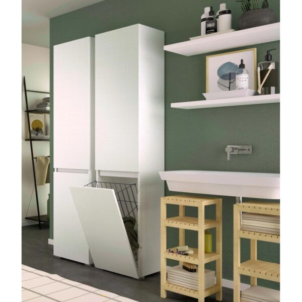 Mobile colonna con cestello biancheria 2 ripiani 45x37x195 cm bianco