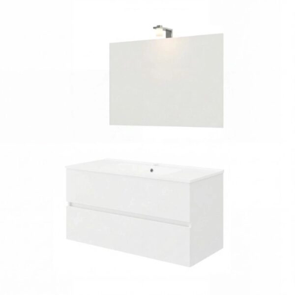 Mobile bagno Cube con lavabo e specchio bianco lucido L101,5xP46,5xH115,4cm