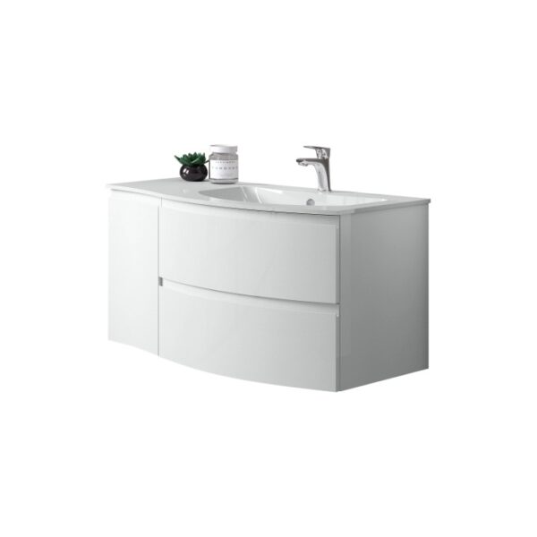 Mobile lavabo t.b.t. bianco con lavabo e rubinetto.