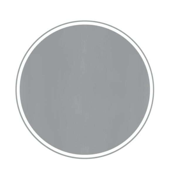 Specchio rotondo grigio (Specchiera) con cornice bianca sottile.