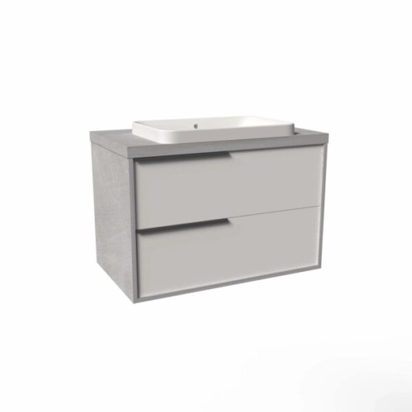 Mobile bagno base lavabo sospeso Kora 81x65x46 cm grigio spatolato bianco lucido