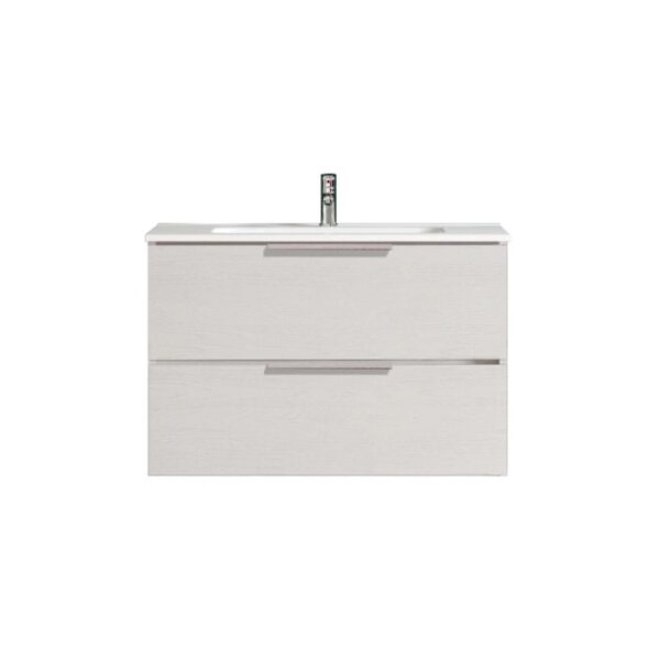 Mobile bagno t.b.t. grigio con due cassetti e lavabo da appoggio.