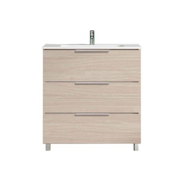 Mobile bagno t.b.t. con tre cassetti e lavabo da appoggio.