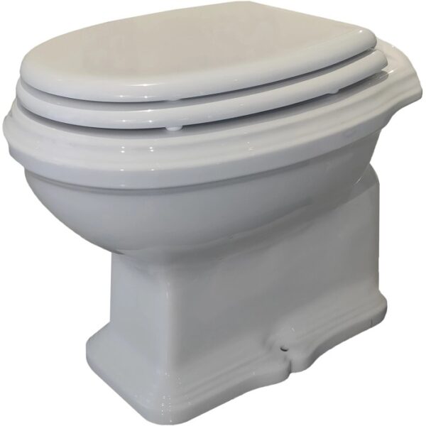 WC a terra bianco (t.b.t.) con cassetta e sedile.