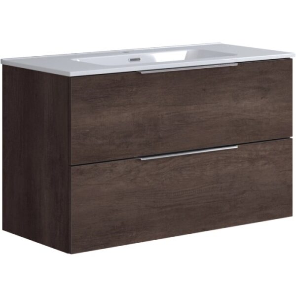 Mobile bagno t.b.t. con due cassetti e lavabo bianco.
