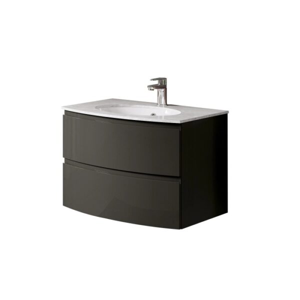 t.b.t. Mobile bagno antracite con lavabo e rubinetto.