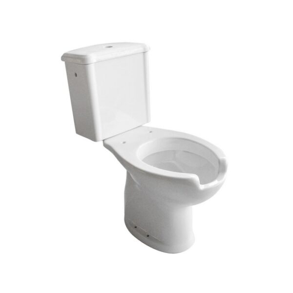 WC monoblocco bianco con coperchio aperto, vista dall'alto.