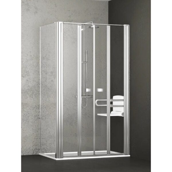 Box doccia t.b.t. con sedile e maniglione. Doccia senza barriere.