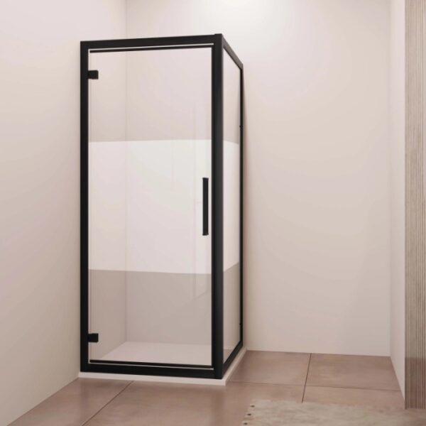 Porta battente reversibile doccia Lux 87/93 cm nero opaco