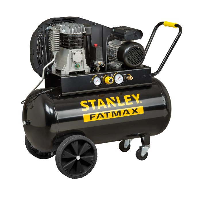Compressore nero Stanley FATMAX con scritta gialla e maniglia.