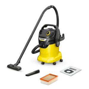 Aspirapolvere multiuso giallo Kärcher con accessori. Ideale per casa e officina.