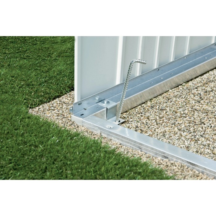 Telaio a terra Biohort per armadio da giardino 190, alluminio, con ancoraggio a terra in letto di ghiaia.