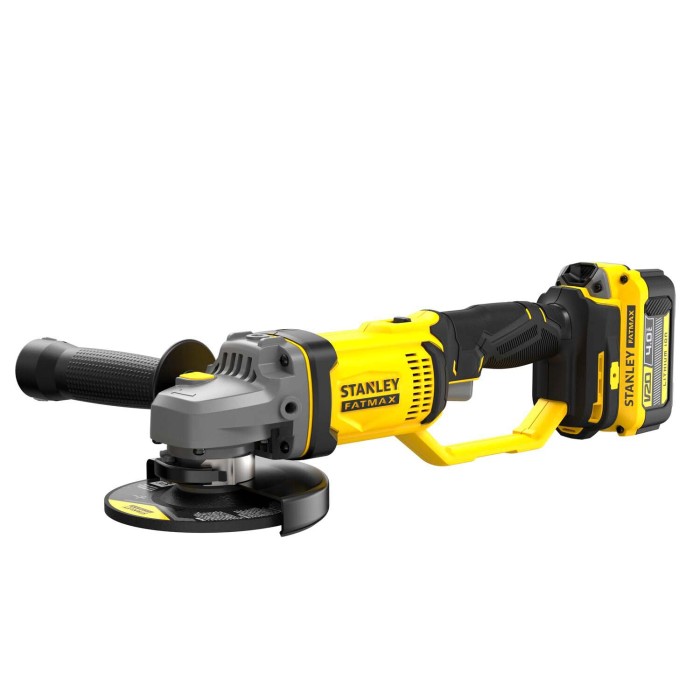 Smerigliatrice angolare a batteria Stanley FATMAX, giallo/nero, con batteria. Per smerigliare e tagliare.