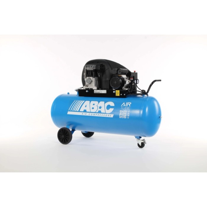 Compressore a pistoni ABAC blu su ruote, ideale per officina e garage.