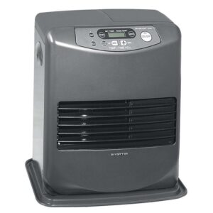 Stufa t.b.t. grigia con pannello di controllo e griglia di ventilazione.