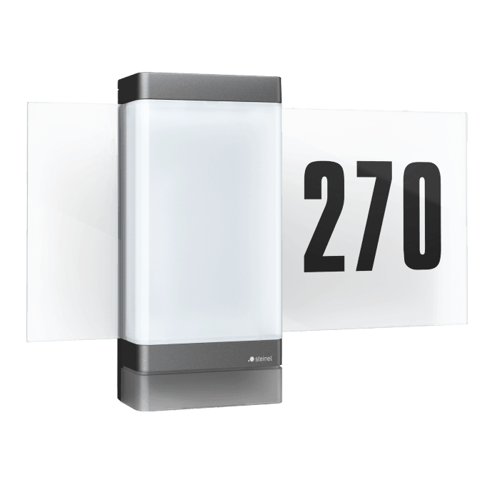 Lampada LED con numero civico Steinel L270 SC antracite con sensore di movimento.