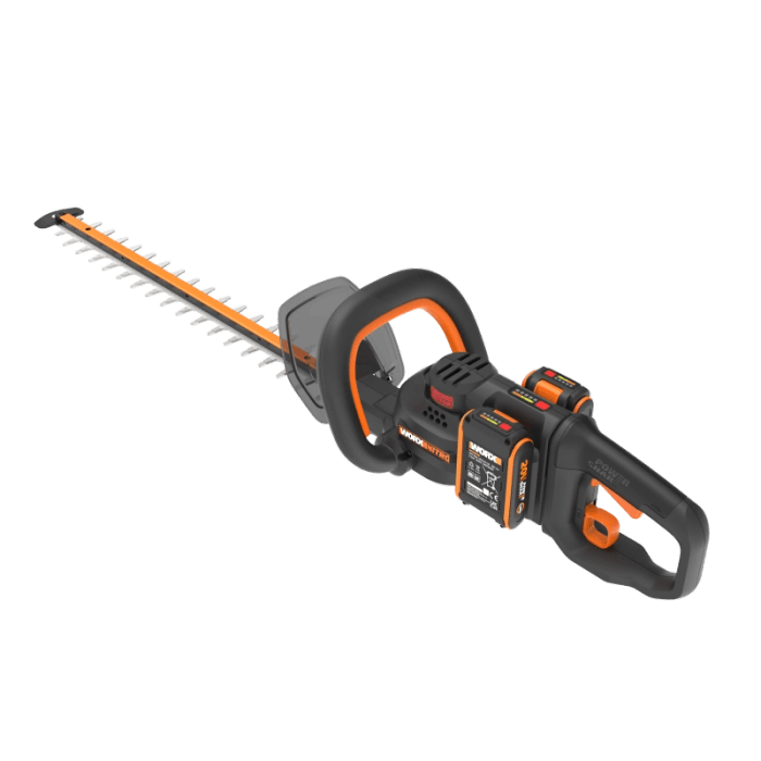 Tagliasiepi a batteria Worx Nitro WG263E con batteria, ideale per tagli precisi in giardino.